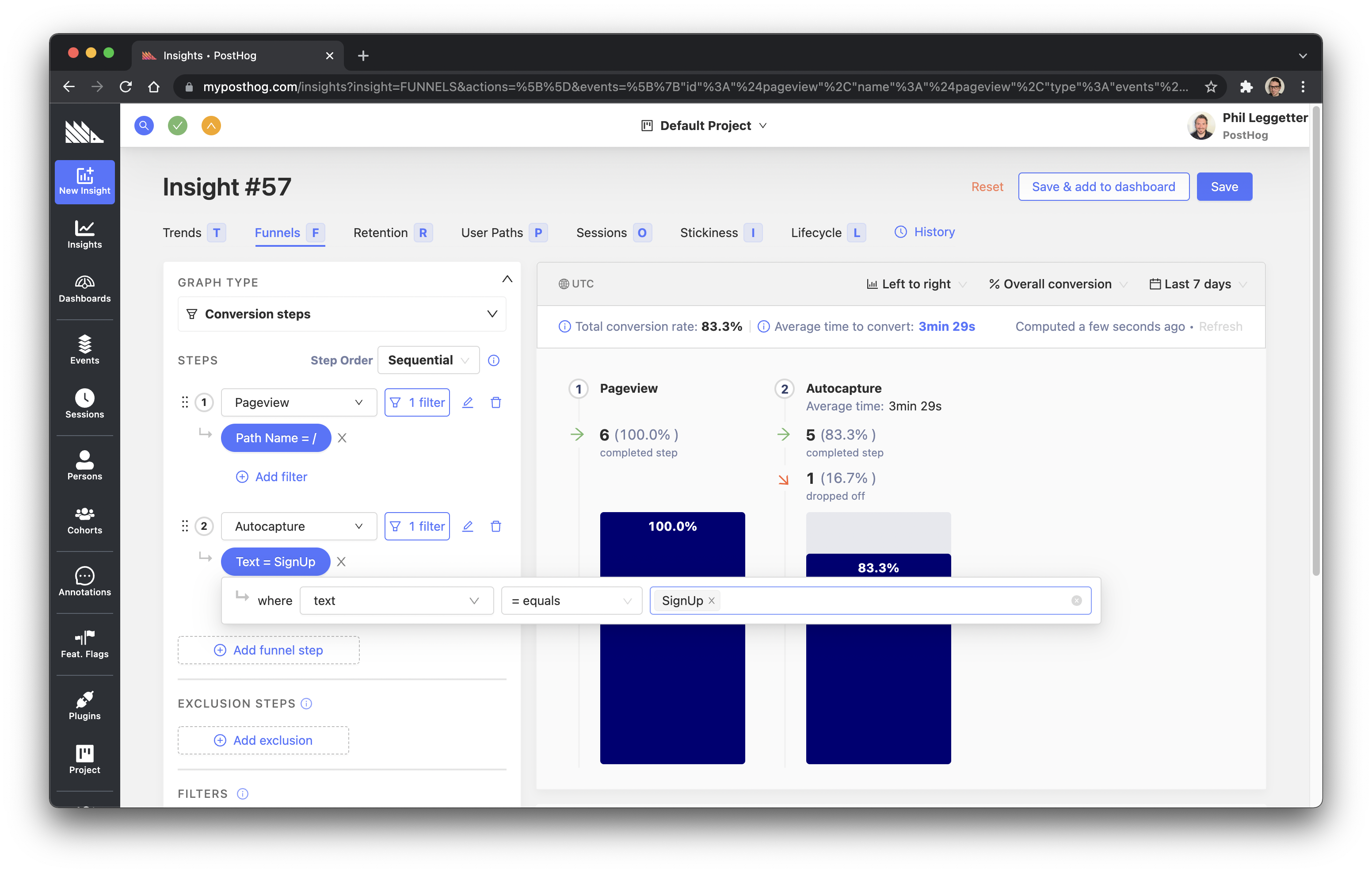 Step 2 - user clicks sign up button filter on element text value